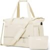 Gym Bag for Women, Sports Travel Duffel Bag with USB Charging Port, Weekender Overnight Bag with Wet Pocket and Shoes Compartment for Women, Travel, Gym, Yoga (Beige) - Image 2