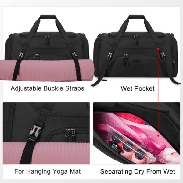 Gym Duffle Bag for Women Men 40L Waterproof Sports Bags Travel Duffel with Shoe Compartment,Wet Pocket Large Weekender Overnight Toiletry Bag,Black - Image 6