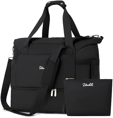 Duffle Bag Women Travel, Weekender Bag with Shoe Compartment, Overnight Bag with Toiletry Bag, Gym Bag Carry on Duffel Bag for Women, Men, Travel, Workout, Yoga, Sport (Black) - Image 2