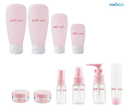 MAGIGO Pink Toiletries Leak Proof Travel Bottle Set (16 Pack), TSA Approved Airline Carry-On with Clear Bags for Women - Image 4