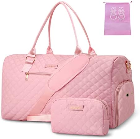 WOOMADA Travel Duffle Bag, Weekender Bag for women with Toiletry Bag, Carry-on Overnight Bag with Shoe Compartment, Gym Bag with Wet Pocket, Mommy Hospital Bags for Labor and Delivery(Pink2) - Image 2