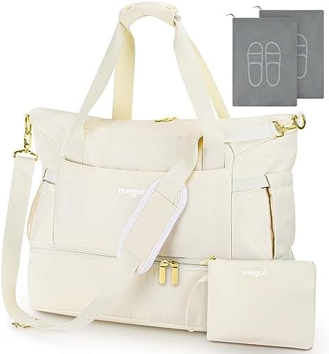 Travel Duffle Bag for Women, Weekender Bag, Gym Bag with Wet Pocket and Shoe Compartment for Overnight, Air Travel Carry on (Beige) - Image 2