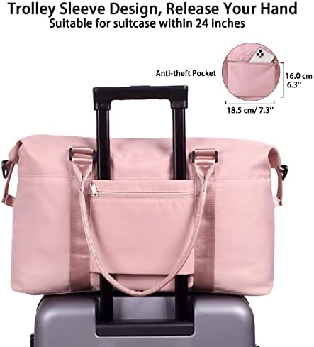 Large Travel Duffel Bag for Women,Weekend Tote Bag,Waterproof Sports Gym Bag with Separate Wet Pocket,Weekender Carry on Overnight Hospital Shoulder Bags for Labor and Delivery,with Trolley Sleeve - Image 4
