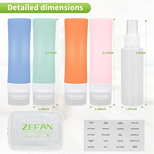 ZEFAN Travel Bottles Set, 3oz Leak Proof Refillable Silicone Travel Bottles Kit, Travel Accessories Toiletries Set,Perfect for Shampoo Conditioner Lotion Body Wash (3oz/80ml, Macaroon colours) - Image 3