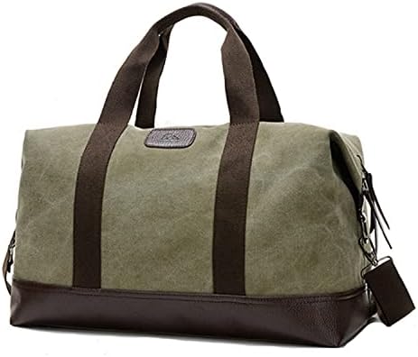 Classic Weekender Overnight Duffel Bag Canvas Leather Carry on Travel Tote (ArmyGreen) - Image 5