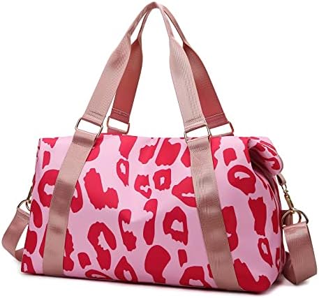 ATOMARS Womens Travel Bags, Pink Travel Duffel Bag, Sports Tote Gym Bag, Shoulder Weekender Carry On Overnight Bag for Women with Trolley Sleeve Cow Print Duffle Bag - Image 2