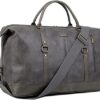 BAOSHA Leather Travel Duffel Tote Bag Overnight Weekender Bag Oversized for Men and Women HB-14 (Brown) - Image 15