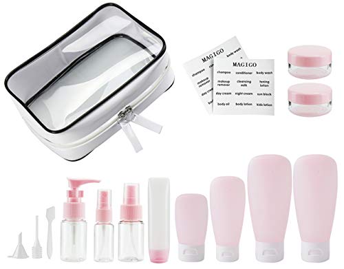 MAGIGO Pink Toiletries Leak Proof Travel Bottle Set (16 Pack), TSA Approved Airline Carry-On with Clear Bags for Women - Image 2