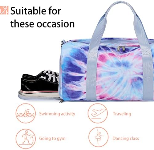 Abshoo Sports Gym Bag for Girls Teen Weekender Carry On Women Travel Duffel Bag with Shoe Compartment (Tie Dye D) Medium - Image 3