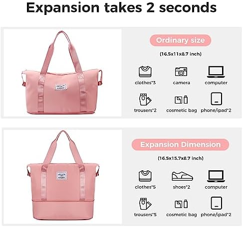 Travel Duffel Bag Large Capacity Folding Travel Bag Sports Tote Gym Bag with Trolley Sleeve Lightweight Weekender Overnight Carry on Bag for Travel Sports Gym Pink - Image 3