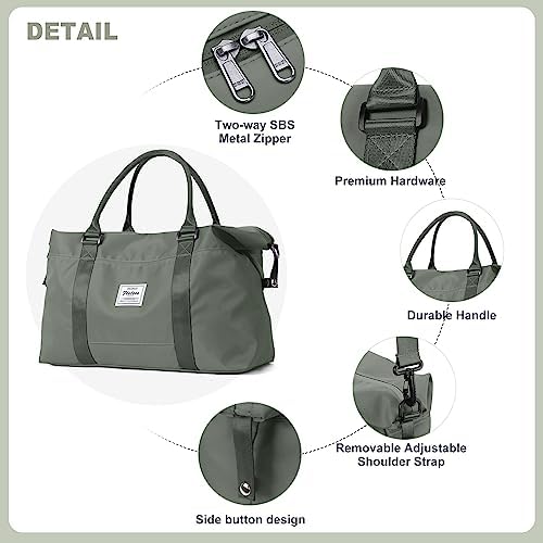Weekender Bags for Women,Personal Item Travel Bag,Overnight Bag Gym Bag with Wet Pocket & Trolley Sleeve,Carry On Travel Tote Bag Duffel Bag,Green - Image 6
