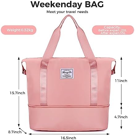Travel Duffel Bag Large Capacity Folding Travel Bag Sports Tote Gym Bag with Trolley Sleeve Lightweight Weekender Overnight Carry on Bag for Travel Sports Gym Pink - Image 4