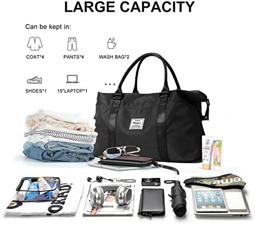 Weekender Duffel Bags for Women Men, Travel Totes Bag for Airplane, Cute Sports Gym Dance Bag Overnight Luggage Bag with Wet Pocket, Carry On Hospital Bag for Labor and Delivery (Large Black) - Image 4