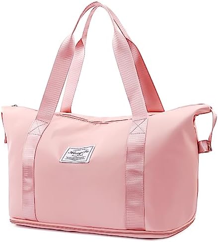 Travel Duffel Bag Large Capacity Folding Travel Bag Sports Tote Gym Bag with Trolley Sleeve Lightweight Weekender Overnight Carry on Bag for Travel Sports Gym Pink - Image 2