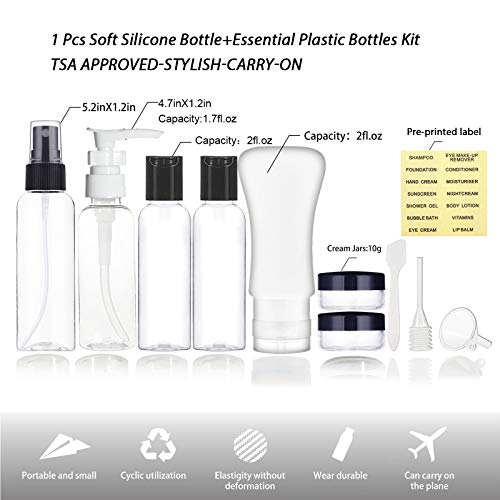 YICTEK Empty Plastic Travel Bottles Containers for Toiletries, TSA Approved Travel Size Toiletries Bottles Kit for Liquids Shampoo Conditioner Lotion, Carry-On Set for Women/Men - Image 4