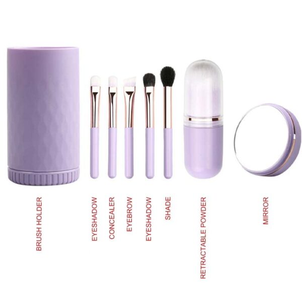 6 IN 1 Portable Travel Makeup Brush Set, COSHINE 6pcs Easy-taken Mini Complete Function Cosmetic Brushes Kit with Holder and Mirror (purple) - Image 4
