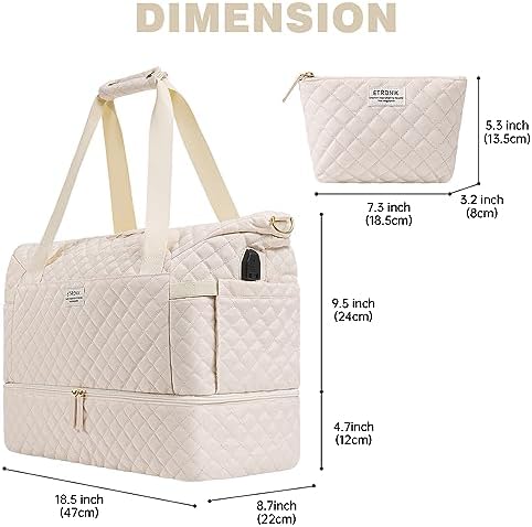 ETRONIK Travel Bag for Women, Gym Duffel Bag with USB Charging Port, Weekender Overnight Bag with Wet Pocket and Shoes Compartment for Women Travel Gym Daily Use (Beige) - Image 7