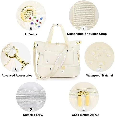 Travel Duffle Bag for Women, Weekender Bag, Gym Bag with Wet Pocket and Shoe Compartment for Overnight, Air Travel Carry on (Beige) - Image 5