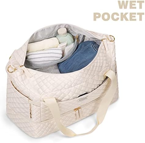 ETRONIK Travel Bag for Women, Gym Duffel Bag with USB Charging Port, Weekender Overnight Bag with Wet Pocket and Shoes Compartment for Women Travel Gym Daily Use (Beige) - Image 4