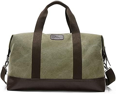 Classic Weekender Overnight Duffel Bag Canvas Leather Carry on Travel Tote (ArmyGreen) - Image 2