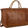 BAOSHA Leather Travel Duffel Tote Bag Overnight Weekender Bag Oversized for Men and Women HB-14 (Brown) - Image 2