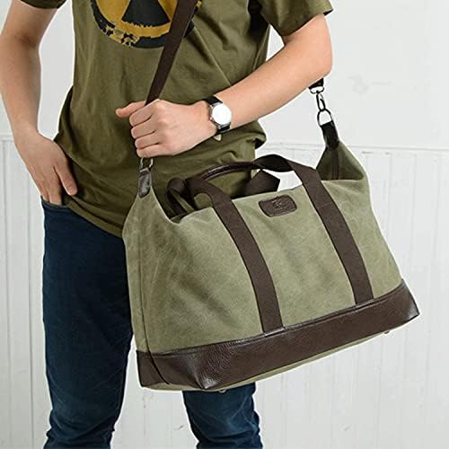 Classic Weekender Overnight Duffel Bag Canvas Leather Carry on Travel Tote (ArmyGreen) - Image 4