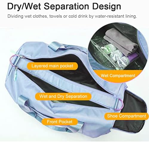 Gym Bag for Women and Men, Lightweight Duffel Bag for Sports, Gyms, Swimming, Yoga and Weekend Getaway, Waterproof Tote Bags with Wet Pocket and Shoes Compartment (Light Blue) - Image 4