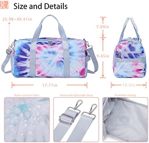 Abshoo Sports Gym Bag for Girls Teen Weekender Carry On Women Travel Duffel Bag with Shoe Compartment (Tie Dye D) Medium - Image 5