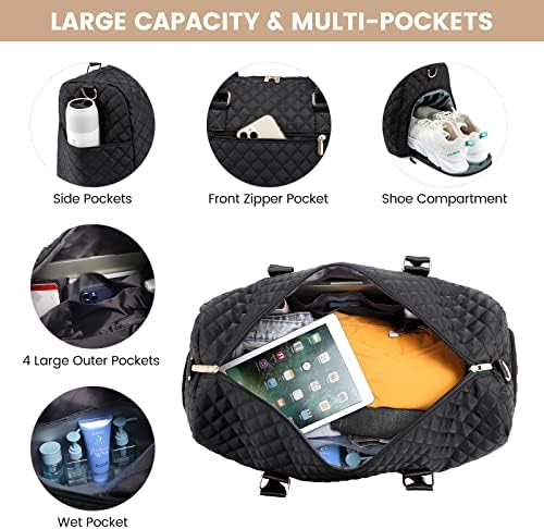 JFFD Weekender Bag for Women, Quilted Travel Duffle Bag with Toiletry Bag,Carry on Overnight Bag with Shoe Compartment, Gym Duffel Bag with Wet Pocket, Mommy Hospital Bags for Labor and Delivery - Image 4