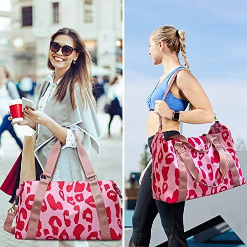 ATOMARS Womens Travel Bags, Pink Travel Duffel Bag, Sports Tote Gym Bag, Shoulder Weekender Carry On Overnight Bag for Women with Trolley Sleeve Cow Print Duffle Bag - Image 8
