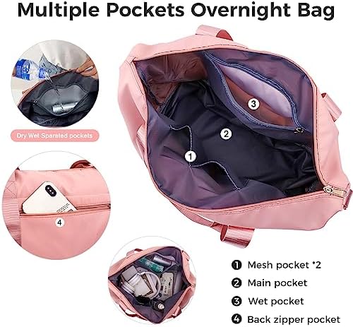 Travel Duffel Bag Large Capacity Folding Travel Bag Sports Tote Gym Bag with Trolley Sleeve Lightweight Weekender Overnight Carry on Bag for Travel Sports Gym Pink - Image 7