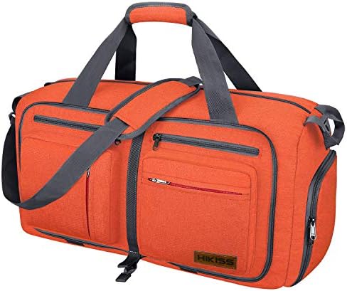 Travel Duffel Bag, 55L Foldable Duffle Bag with Shoes Compartment Packable Weekender Bag for Men Women Water-proof & Tear Resistant HIKISS-Orange - Image 2