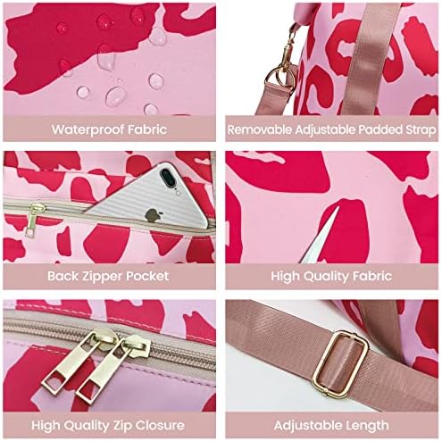 ATOMARS Womens Travel Bags, Pink Travel Duffel Bag, Sports Tote Gym Bag, Shoulder Weekender Carry On Overnight Bag for Women with Trolley Sleeve Cow Print Duffle Bag - Image 5