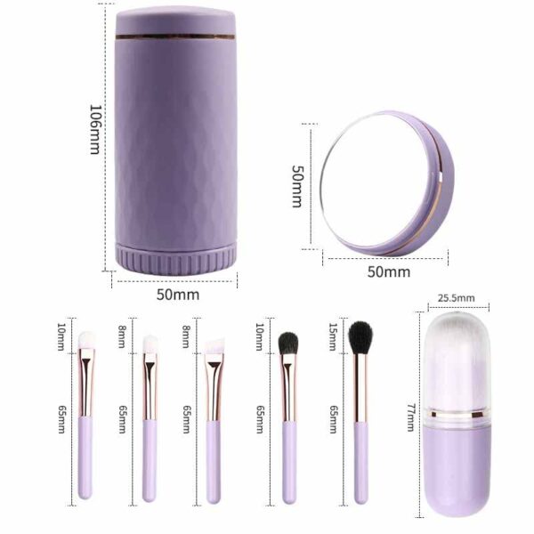 6 IN 1 Portable Travel Makeup Brush Set, COSHINE 6pcs Easy-taken Mini Complete Function Cosmetic Brushes Kit with Holder and Mirror (purple) - Image 6