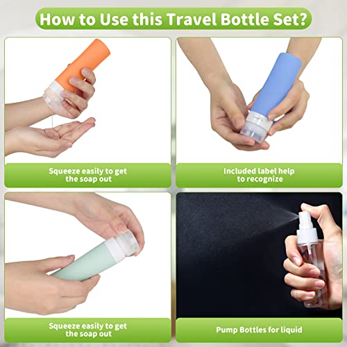ZEFAN Travel Bottles Set, 3oz Leak Proof Refillable Silicone Travel Bottles Kit, Travel Accessories Toiletries Set,Perfect for Shampoo Conditioner Lotion Body Wash (3oz/80ml, Macaroon colours) - Image 6