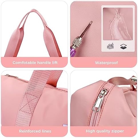 Travel Duffel Bag Large Capacity Folding Travel Bag Sports Tote Gym Bag with Trolley Sleeve Lightweight Weekender Overnight Carry on Bag for Travel Sports Gym Pink - Image 5