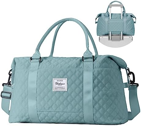 Travel Duffel Bag for Women, Overnight Weekender Bag with Wet Pocket & Trolley Sleeve, Carry On Tote Bag Sports Gym Bag,Pale Blue - Image 2
