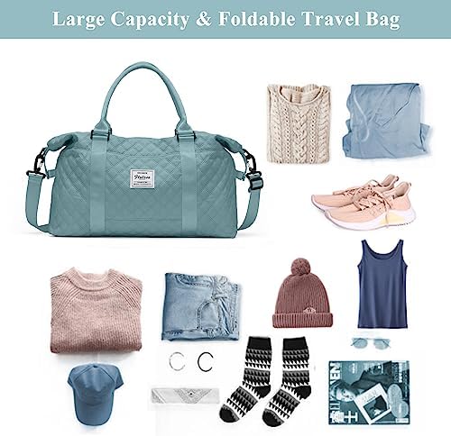 Travel Duffel Bag for Women, Overnight Weekender Bag with Wet Pocket & Trolley Sleeve, Carry On Tote Bag Sports Gym Bag,Pale Blue - Image 3