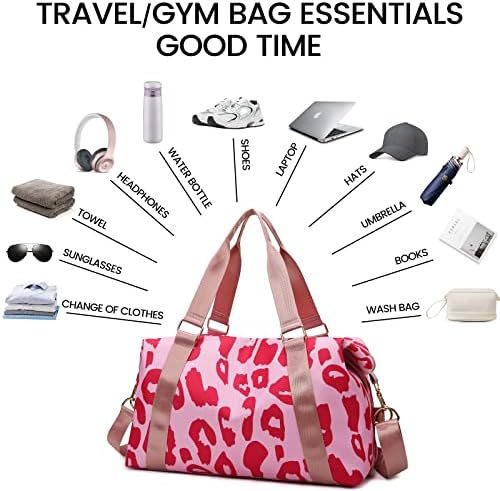 ATOMARS Womens Travel Bags, Pink Travel Duffel Bag, Sports Tote Gym Bag, Shoulder Weekender Carry On Overnight Bag for Women with Trolley Sleeve Cow Print Duffle Bag - Image 6