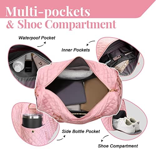 WOOMADA Travel Duffle Bag, Weekender Bag for women with Toiletry Bag, Carry-on Overnight Bag with Shoe Compartment, Gym Bag with Wet Pocket, Mommy Hospital Bags for Labor and Delivery(Pink2) - Image 7