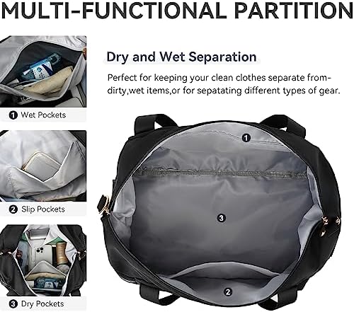 Duffle Bag Women Travel, Weekender Bag with Shoe Compartment, Overnight Bag with Toiletry Bag, Gym Bag Carry on Duffel Bag for Women, Men, Travel, Workout, Yoga, Sport (Black) - Image 5