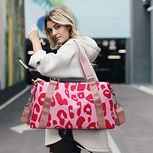 ATOMARS Womens Travel Bags, Pink Travel Duffel Bag, Sports Tote Gym Bag, Shoulder Weekender Carry On Overnight Bag for Women with Trolley Sleeve Cow Print Duffle Bag - Image 3