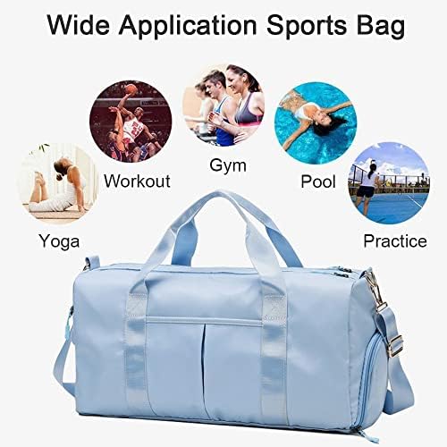 Gym Bag for Women and Men, Lightweight Duffel Bag for Sports, Gyms, Swimming, Yoga and Weekend Getaway, Waterproof Tote Bags with Wet Pocket and Shoes Compartment (Light Blue) - Image 7