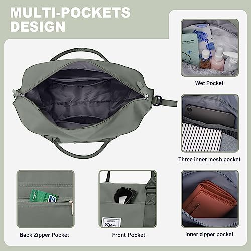 Weekender Bags for Women,Personal Item Travel Bag,Overnight Bag Gym Bag with Wet Pocket & Trolley Sleeve,Carry On Travel Tote Bag Duffel Bag,Green - Image 5