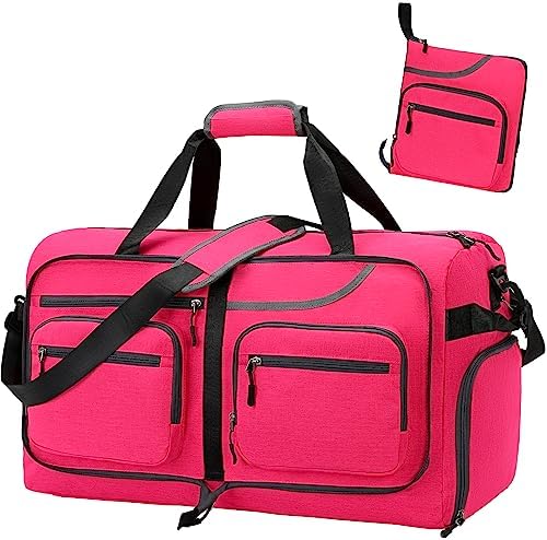 Travel Duffle Bag, 65L Foldable Travel Duffel Bag with Shoes Compartment and Wet Pocket, Waterproof & Tear Resistant (A7-Rose red, 65L) - Image 2