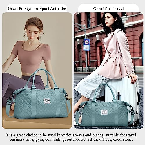 Travel Duffel Bag for Women, Overnight Weekender Bag with Wet Pocket & Trolley Sleeve, Carry On Tote Bag Sports Gym Bag,Pale Blue - Image 8