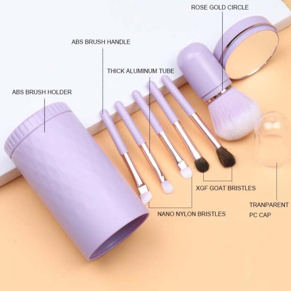 6 IN 1 Portable Travel Makeup Brush Set, COSHINE 6pcs Easy-taken Mini Complete Function Cosmetic Brushes Kit with Holder and Mirror (purple) - Image 3