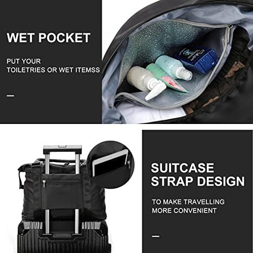 Weekender Duffel Bags for Women Men, Travel Totes Bag for Airplane, Cute Sports Gym Dance Bag Overnight Luggage Bag with Wet Pocket, Carry On Hospital Bag for Labor and Delivery (Large Black) - Image 5