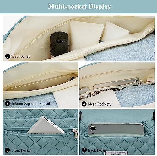 Travel Duffel Bag for Women, Overnight Weekender Bag with Wet Pocket & Trolley Sleeve, Carry On Tote Bag Sports Gym Bag,Pale Blue - Image 5
