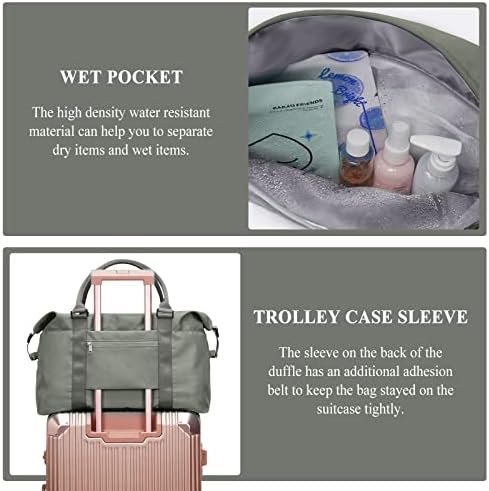 Travel Duffel Bag for Women, Overnight Weekender Bag with Wet Pocket & Trolley Sleeve, Carry On Tote for Sports Gym ,Green - Image 6